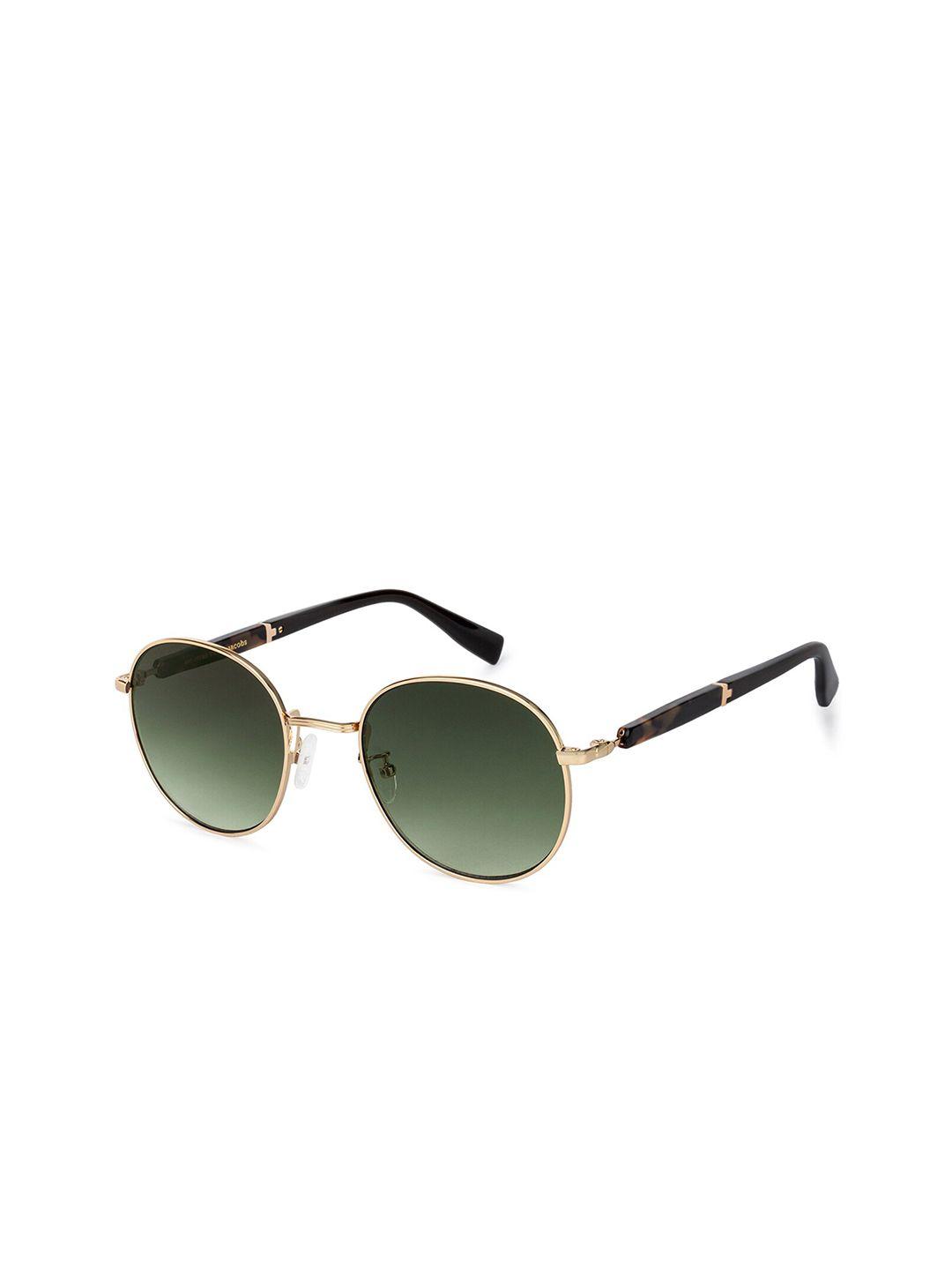 john jacobs unisex green lens & gold-toned round sunglasses with uv protected lens