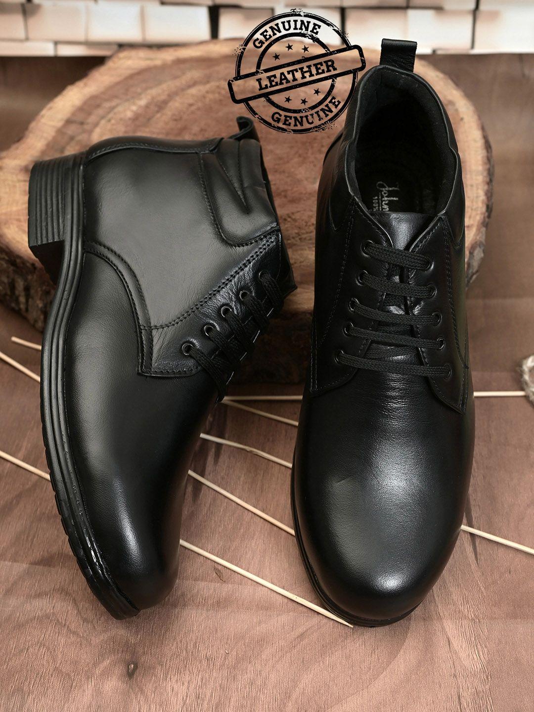 john karsun men black leather mid-top flat boots
