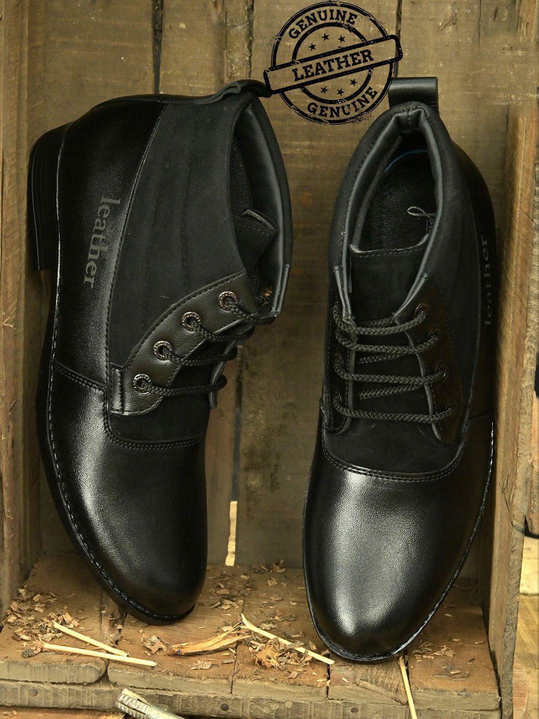 john karsun men black solid leather biker boots