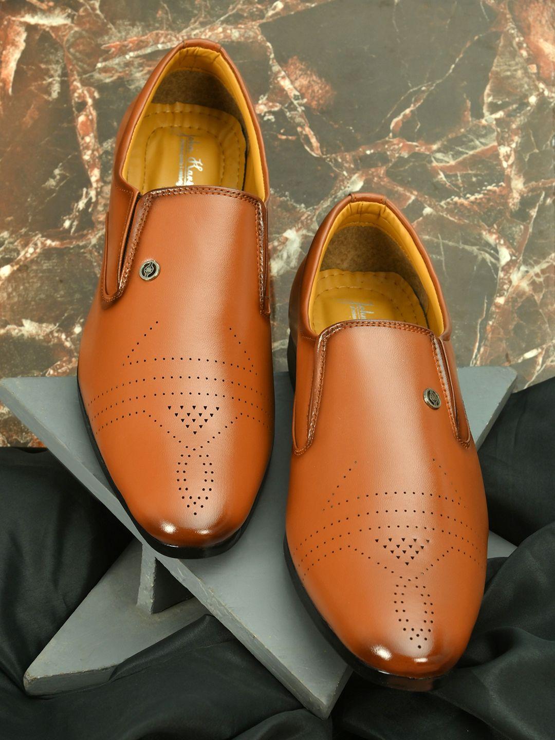 john karsun men tan brown solid formal slip-on