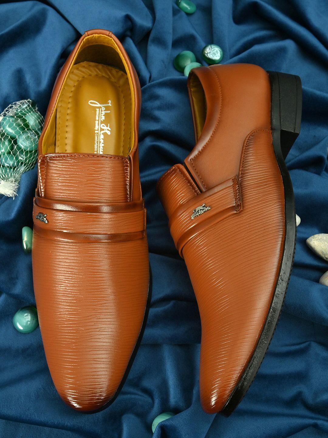 john karsun men tan colored solid formal loafers