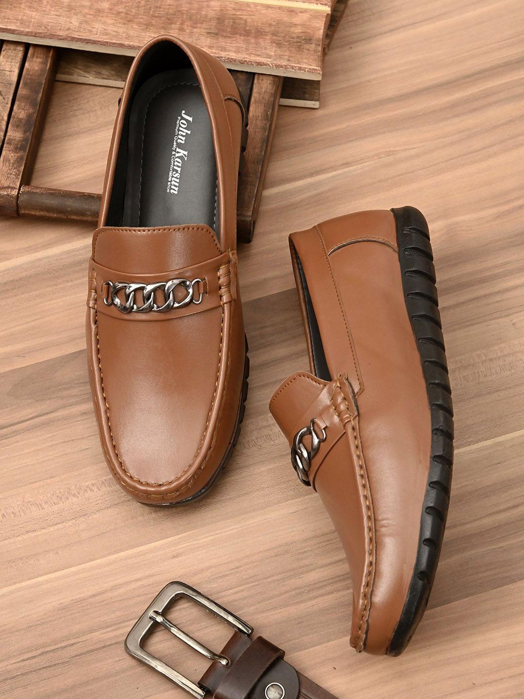 john karsun men tan colourblocked loafers