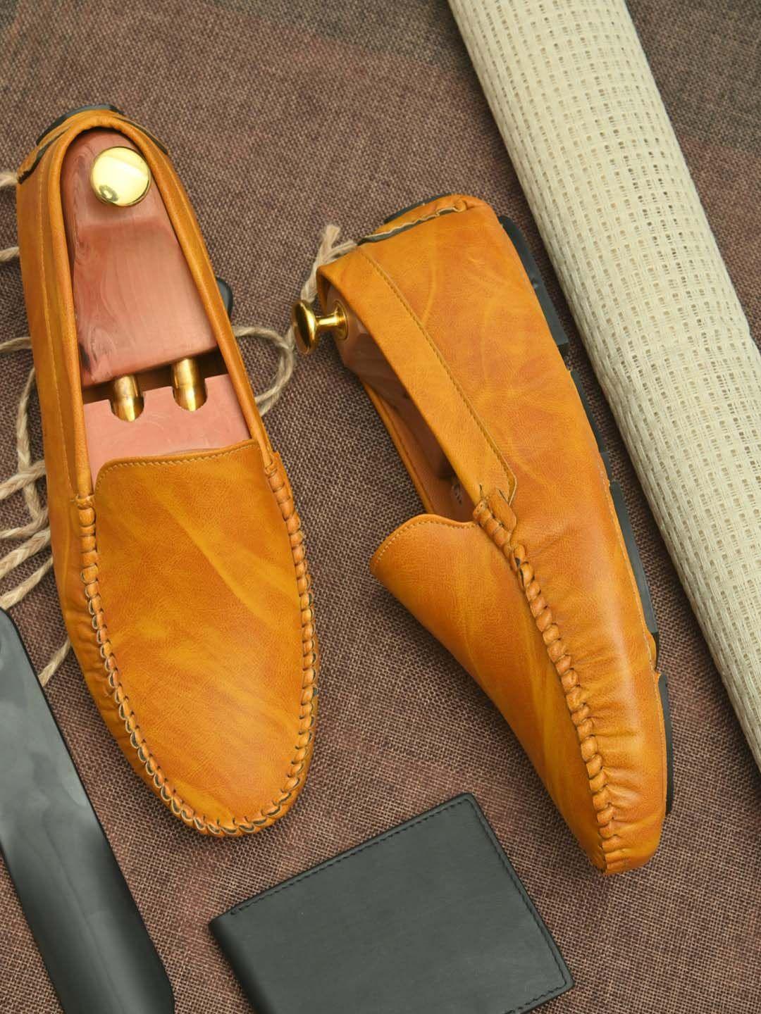 john karsun men tan synthetic leather casual loafers