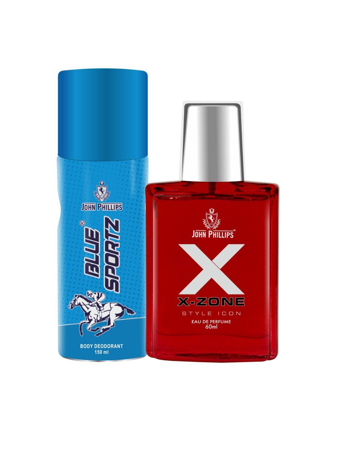 john phillips men blue sportz deodorant 150ml & xx-zone style icon edp 60ml