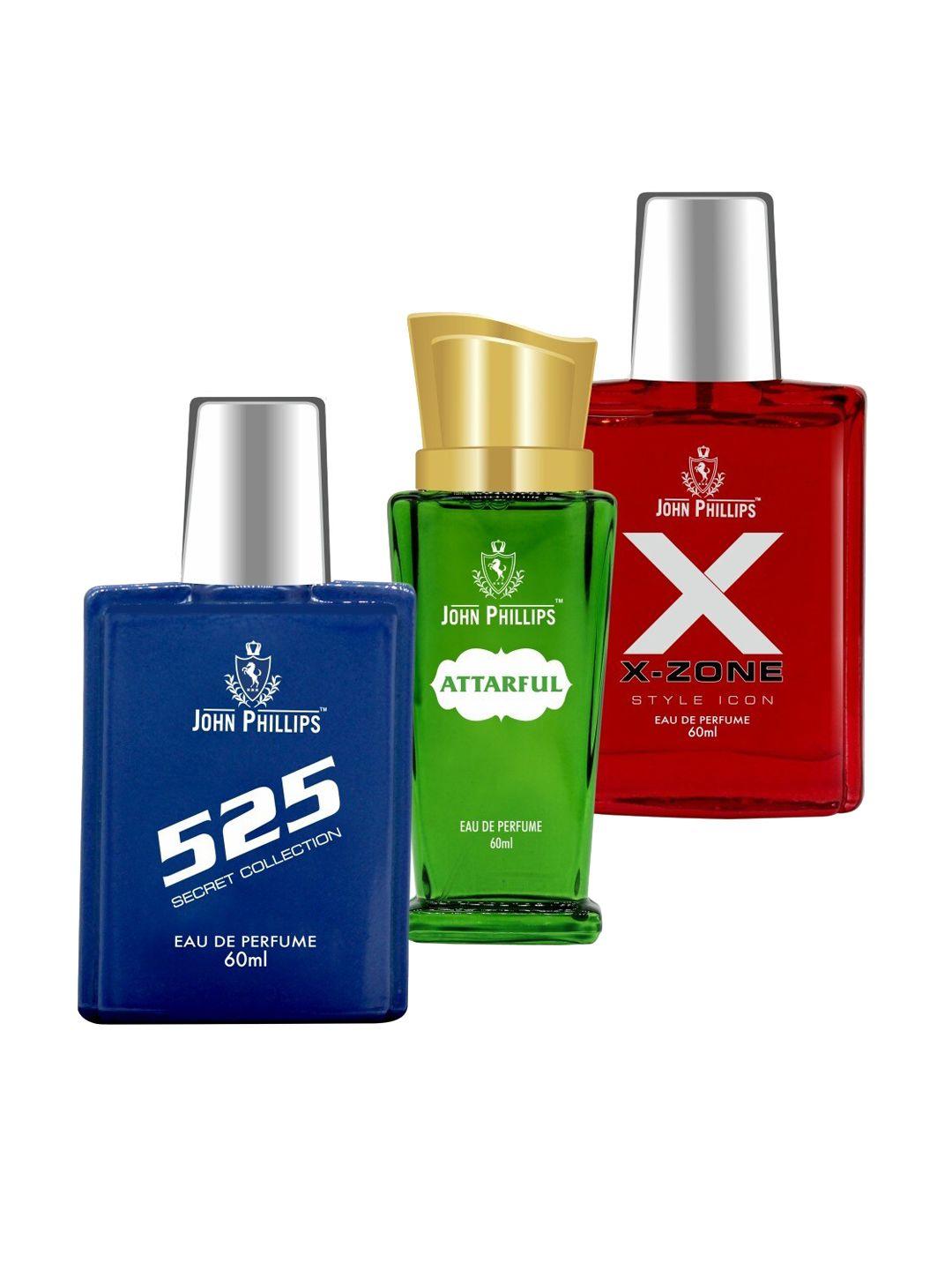 john phillips set of 3 eau de parfum - 525 + xx-zone style icon + attarful - 60ml each