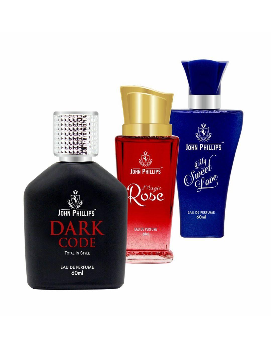 john phillips set of 3 eau de parfum 60ml each-dark code + magic rose + my sweet love
