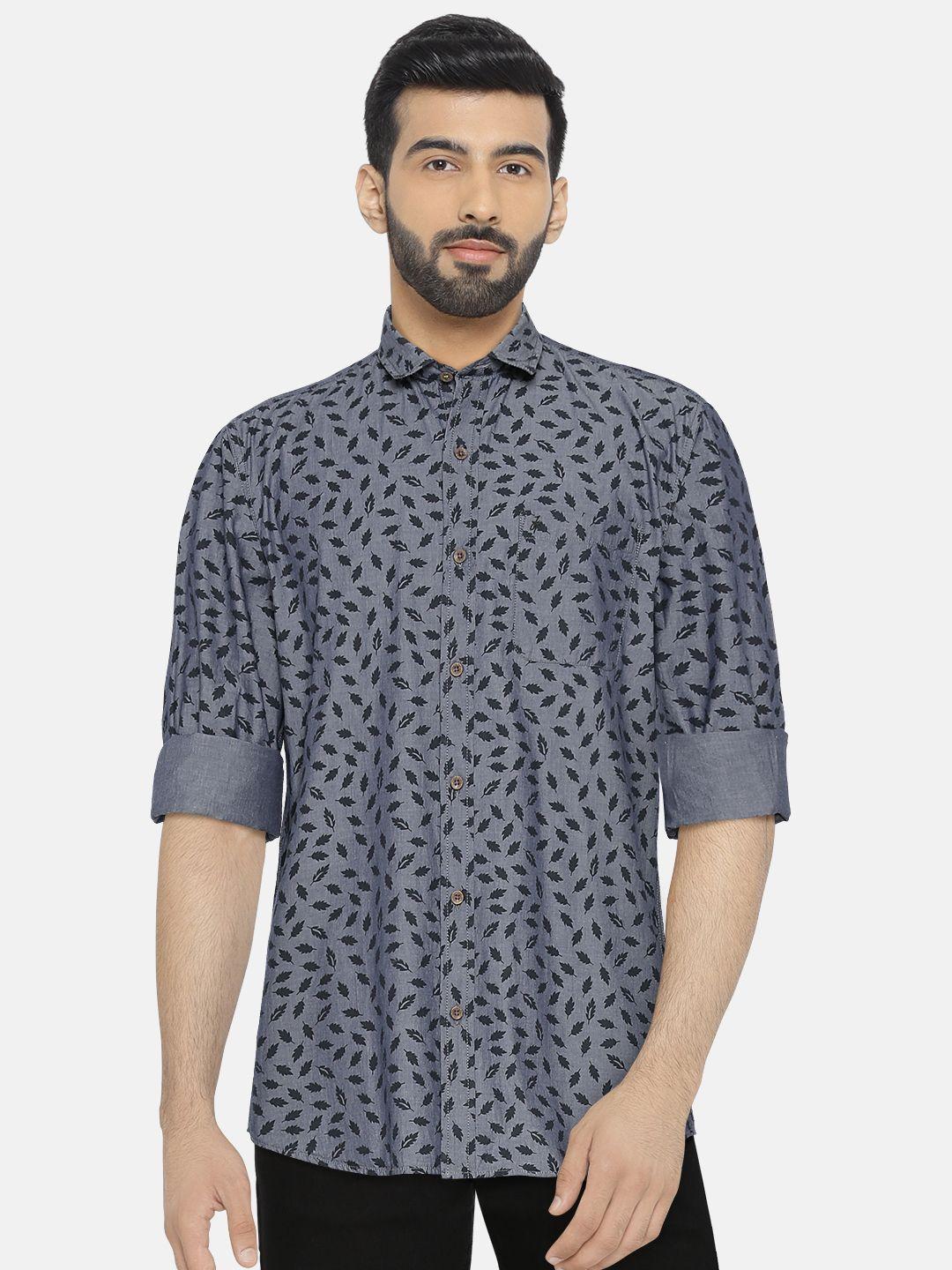 john players men blue printed casual shirt