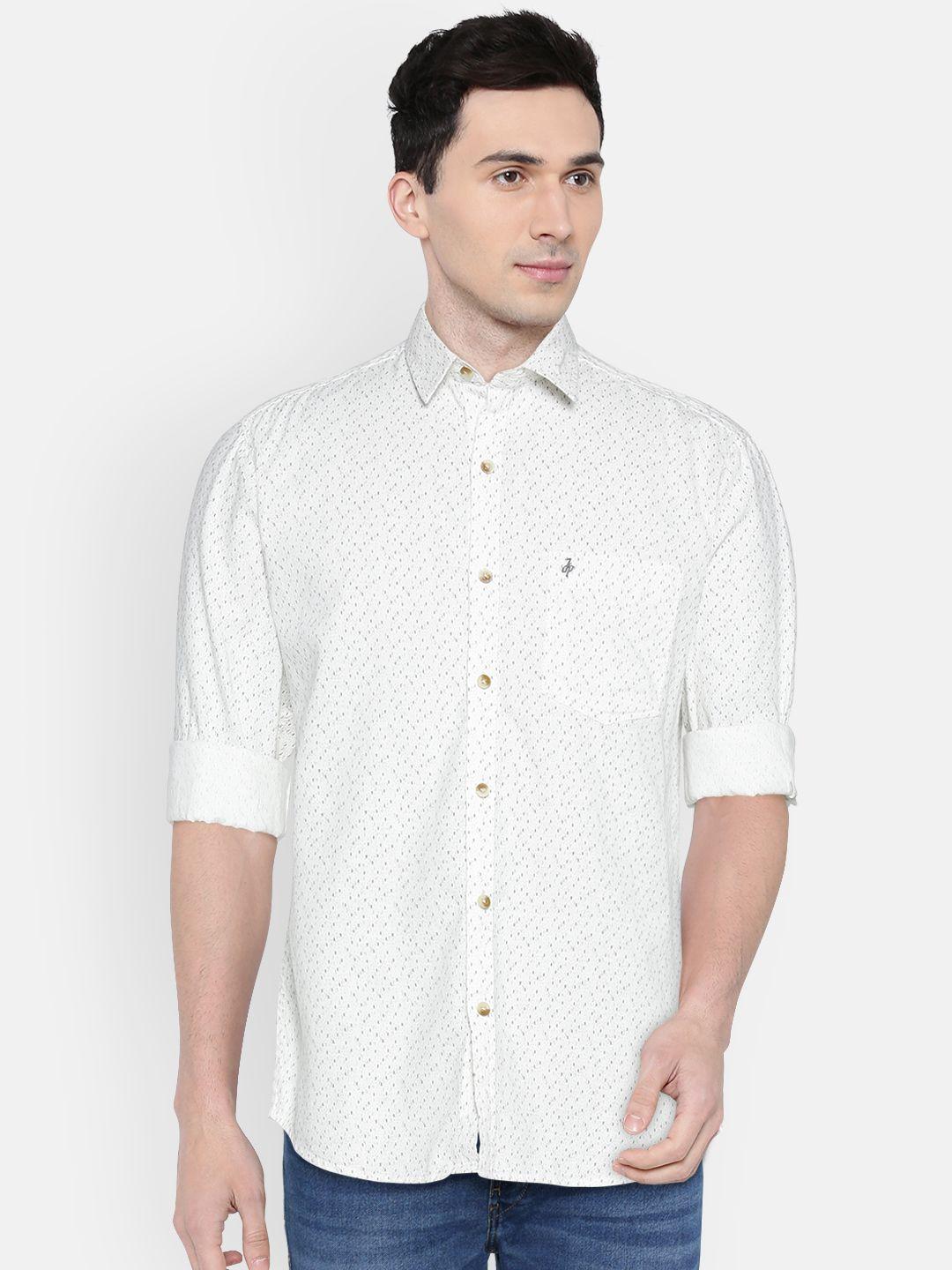 john players men off-white trim fit printed casual shirt