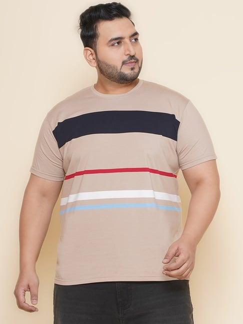 john pride beige regular fit striped t-shirt