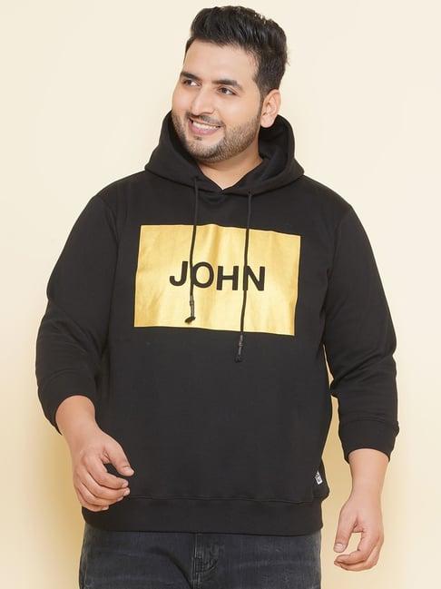 john pride black regular fit plus size printed hooded sweatshirt