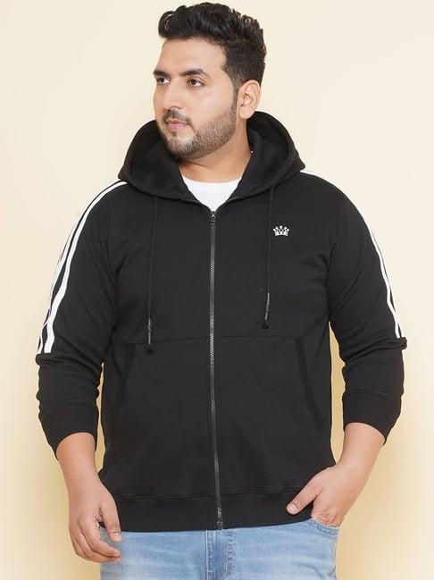 john pride black regular fit plus size striped hooded sweatshirt