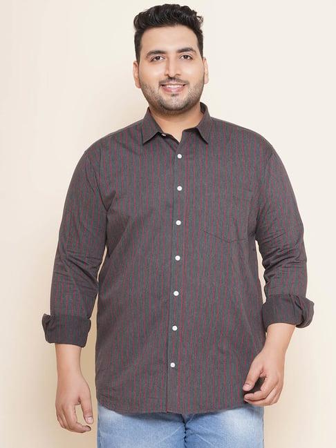 john pride dark grey regular fit striped plus size shirt