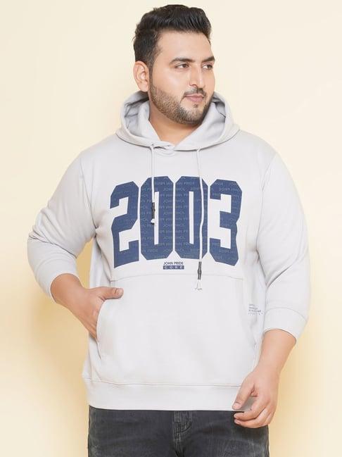 john pride grey regular fit plus size printed hooded sweatshirt