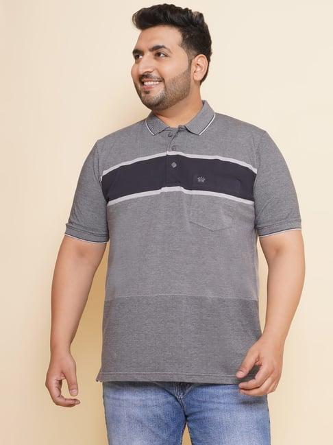 john pride grey regular fit striped polo t-shirt