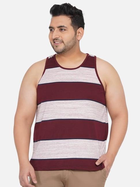 john pride maroon & beige striped plus size tank t-shirt