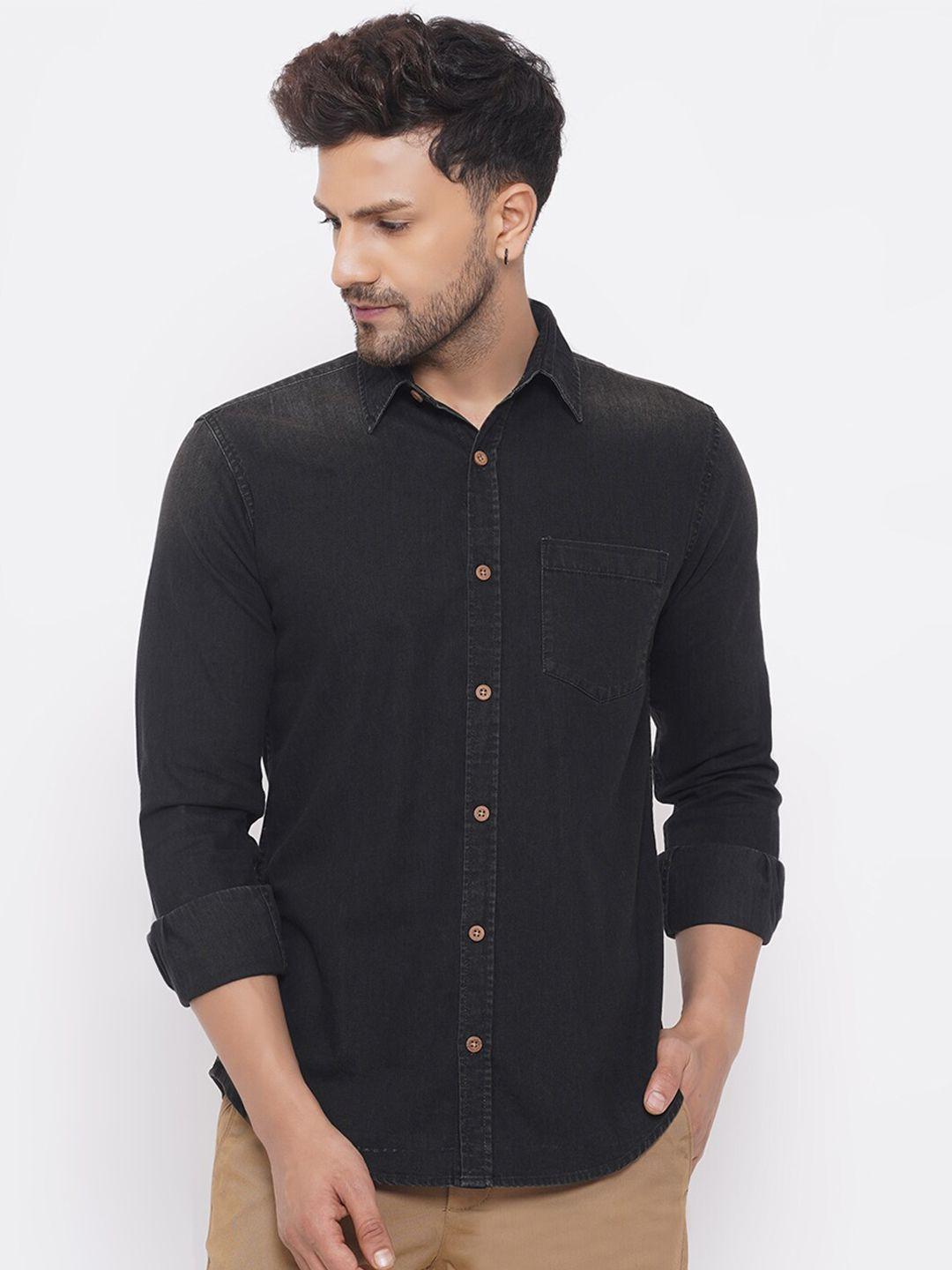 john pride men black casual denim shirt