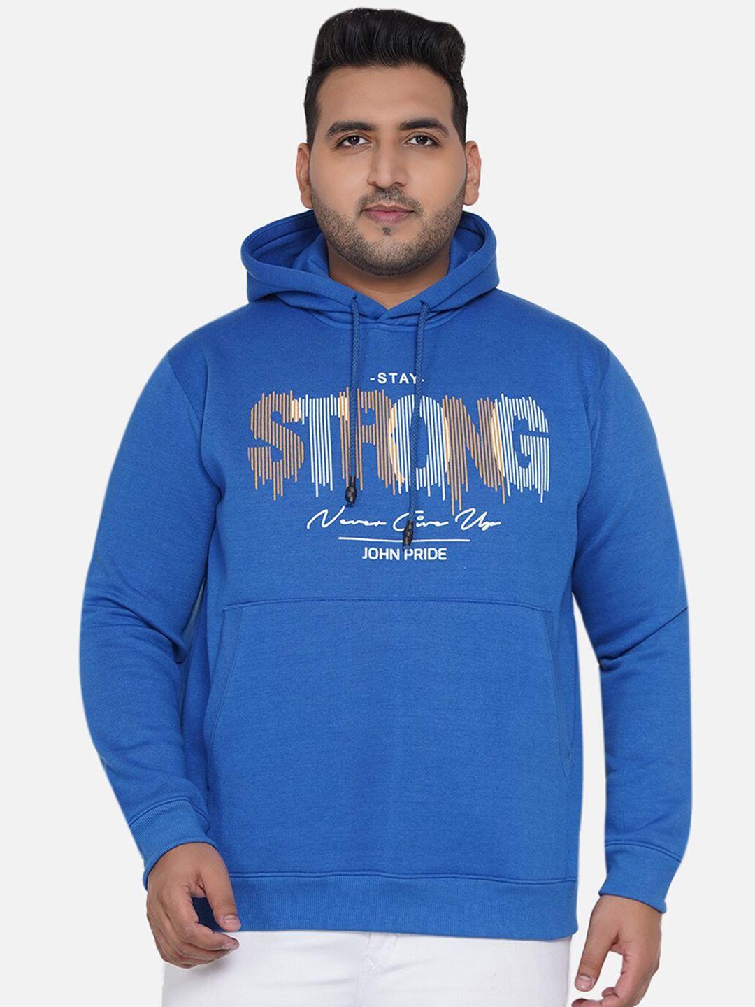 john pride men blue printed hooded sweatshirt