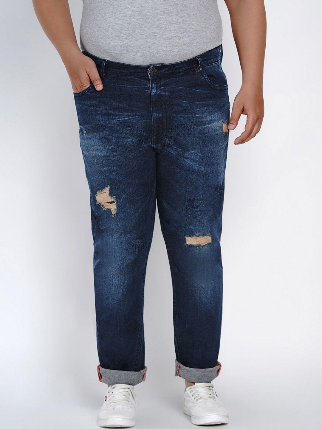 john pride men blue regular fit mid-rise mildly distressed stretchable jeans