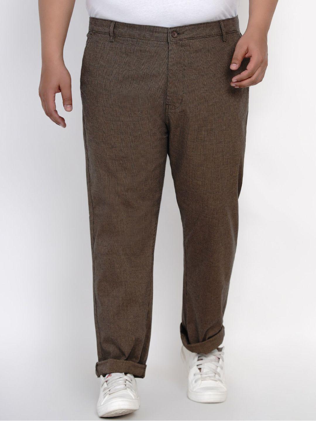 john pride men brown regular fit printed regular trousers