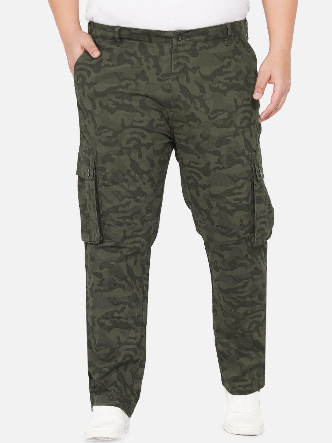 john pride men green camouflage printed easy wash cargos trousers