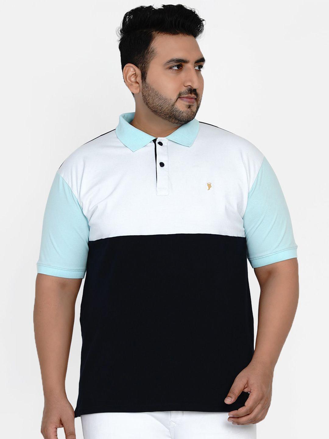 john pride men navy blue colourblocked polo collar t-shirt