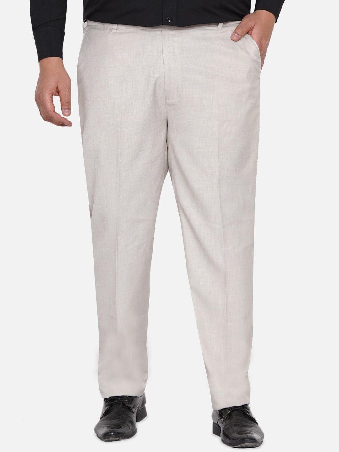 john pride men plus size mid-rise plain cotton formal trousers