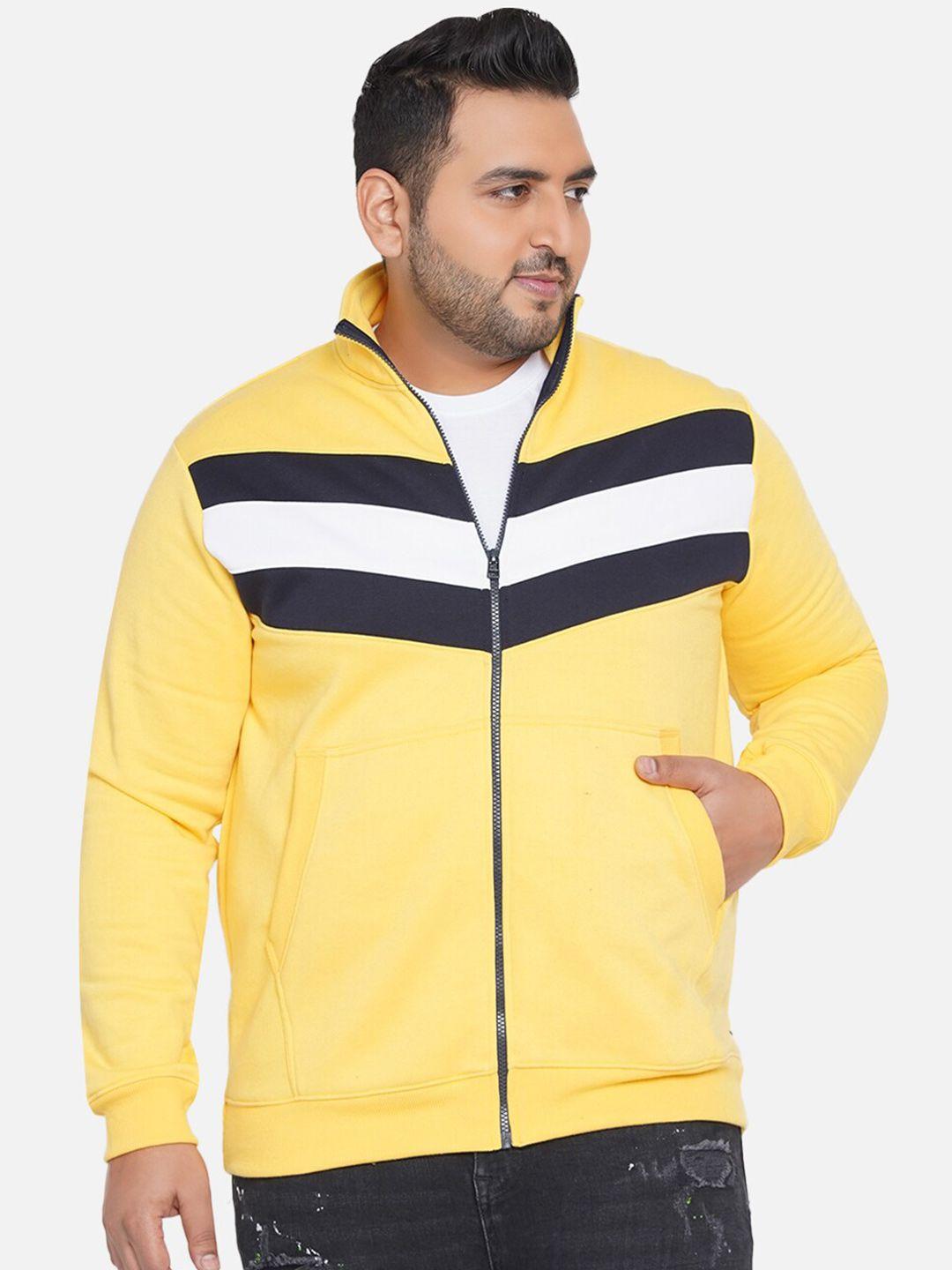 john pride men yellow colourblocked plus size sweatshirt