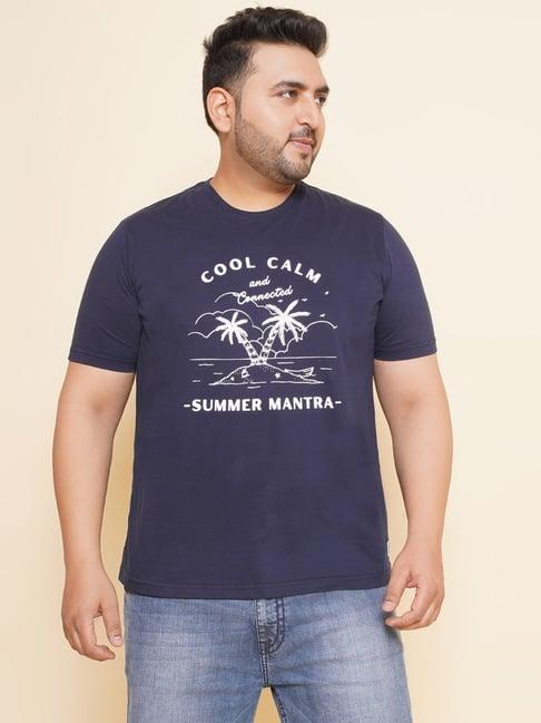 john pride navy blue regular fit printed t-shirt