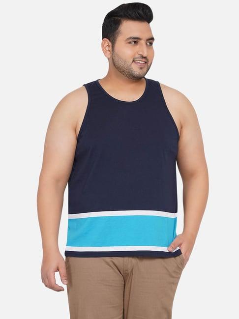 john pride navy colour-blocked plus size tank t-shirt