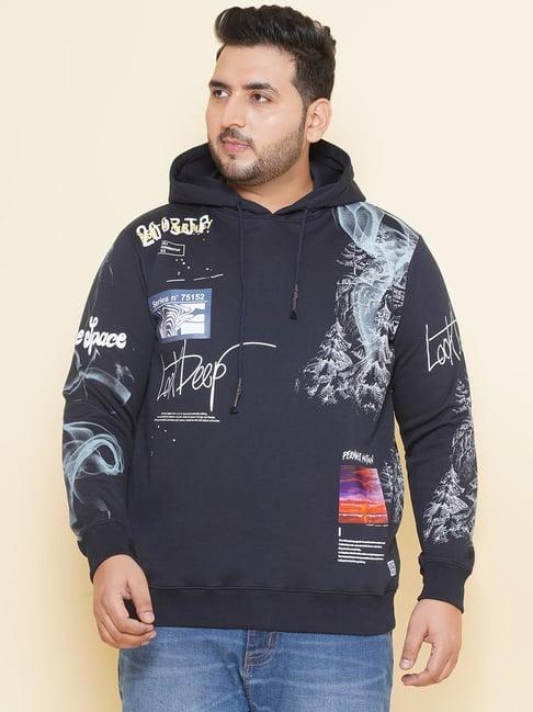 john pride navy regular fit plus size printed hooded sweatshirt