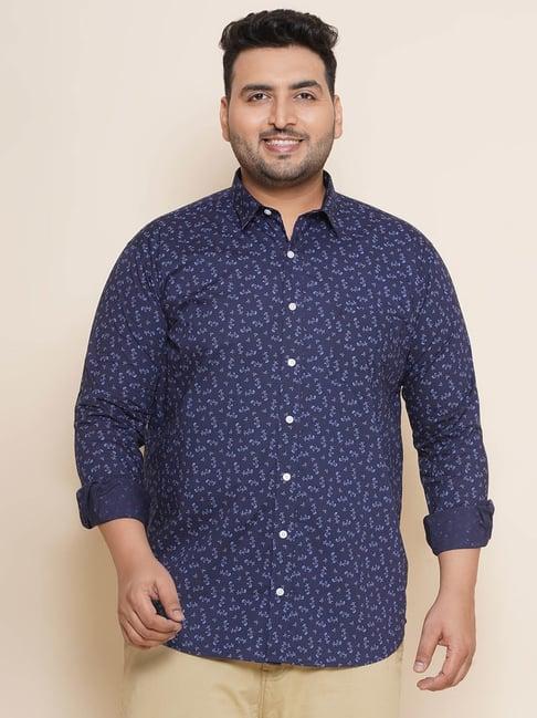 john pride navy regular fit printed plus size shirt