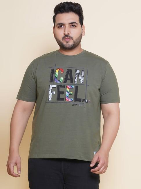 john pride olive regular fit graphic print plus size crew t-shirt