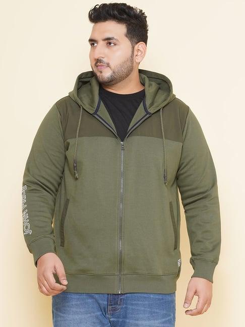 john pride olive regular fit plus size printed hooded sweatshirt