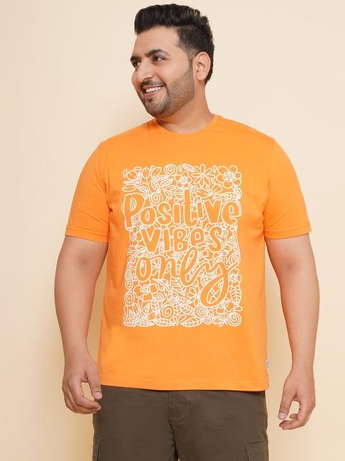 john pride orange regular fit printed t-shirt