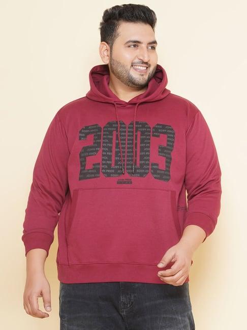 john pride pink regular fit plus size printed hooded sweatshirt