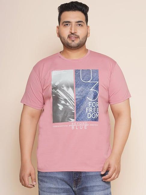 john pride pink regular fit printed plus size crew t-shirt