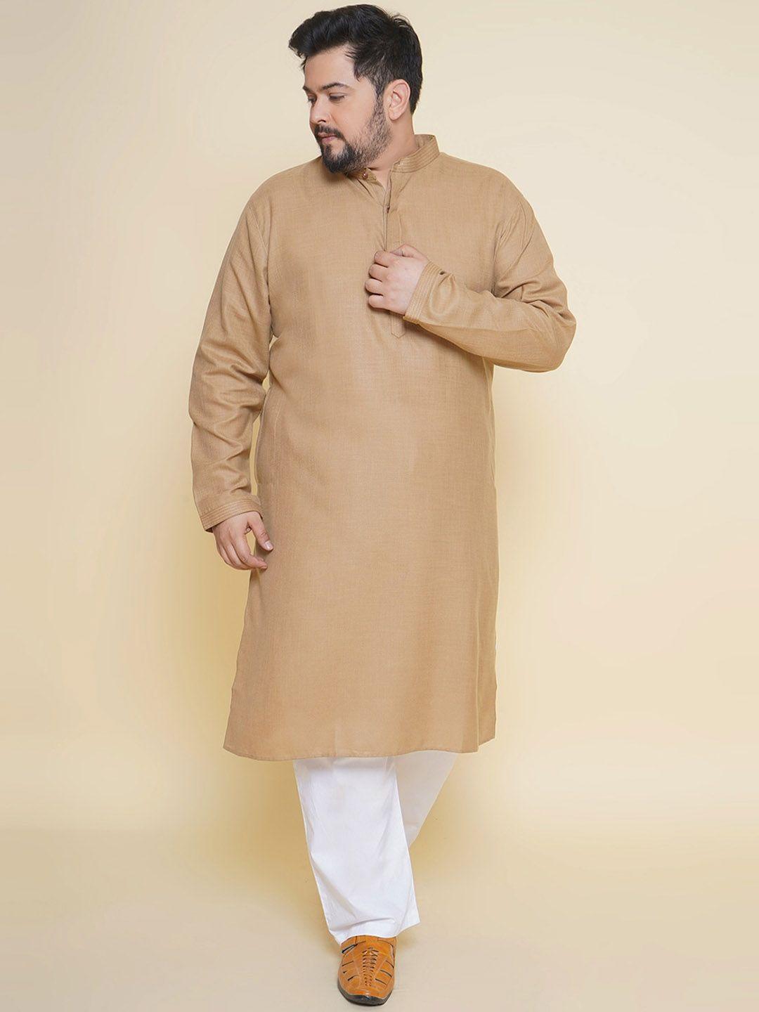 john pride plus size band collar regular linen kurta with pyjamas