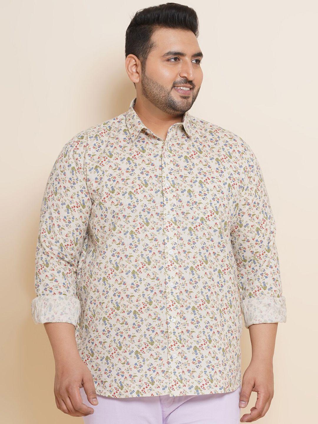 john pride plus size floral printed cotton linen casual shirt