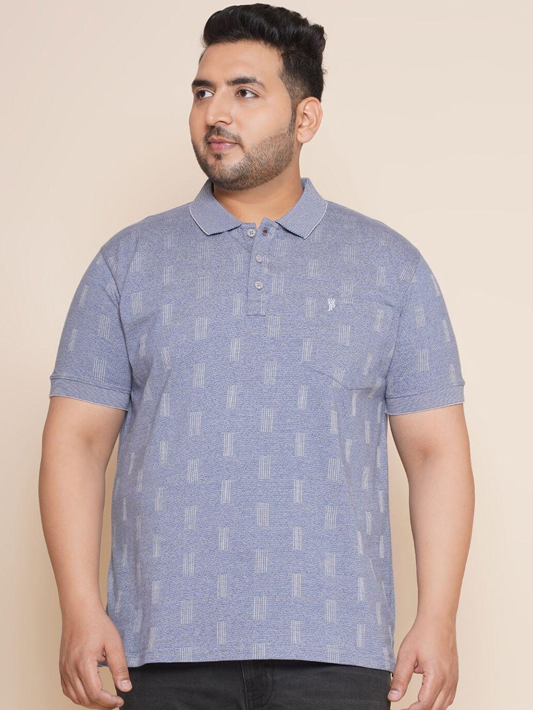 john pride plus size geometric printed polo collar pure cotton t-shirt