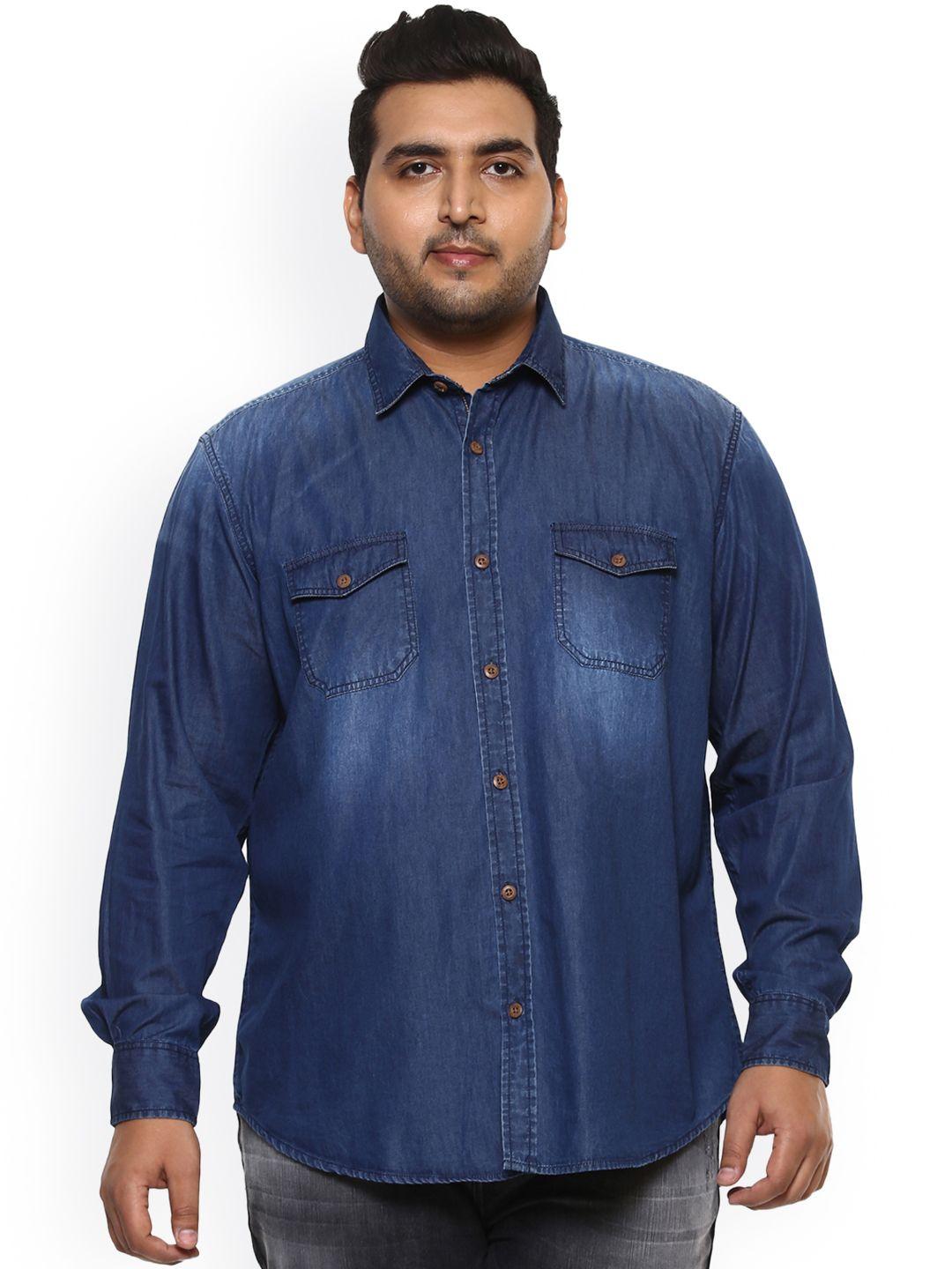john pride plus size men blue regular fit solid casual shirt