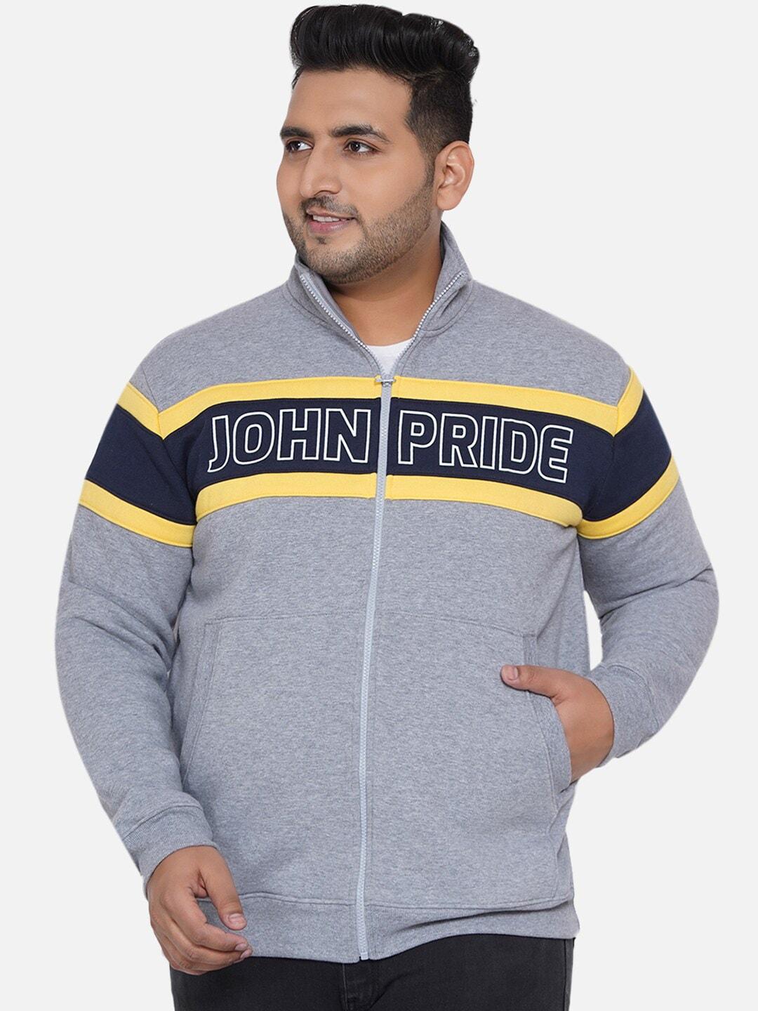 john pride plus size men grey printed sweatshirt