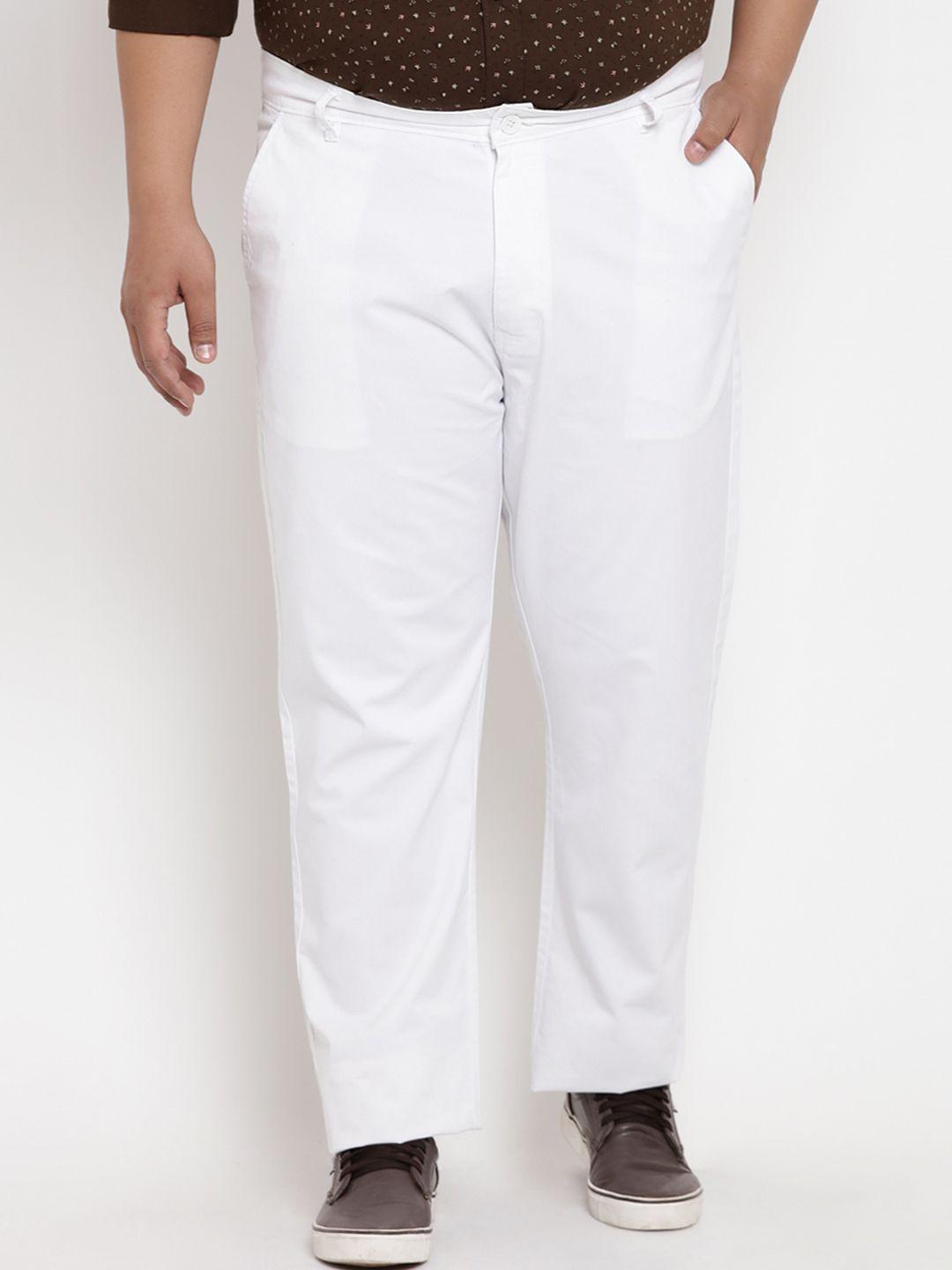 john pride plus size men white regular fit solid regular trousers