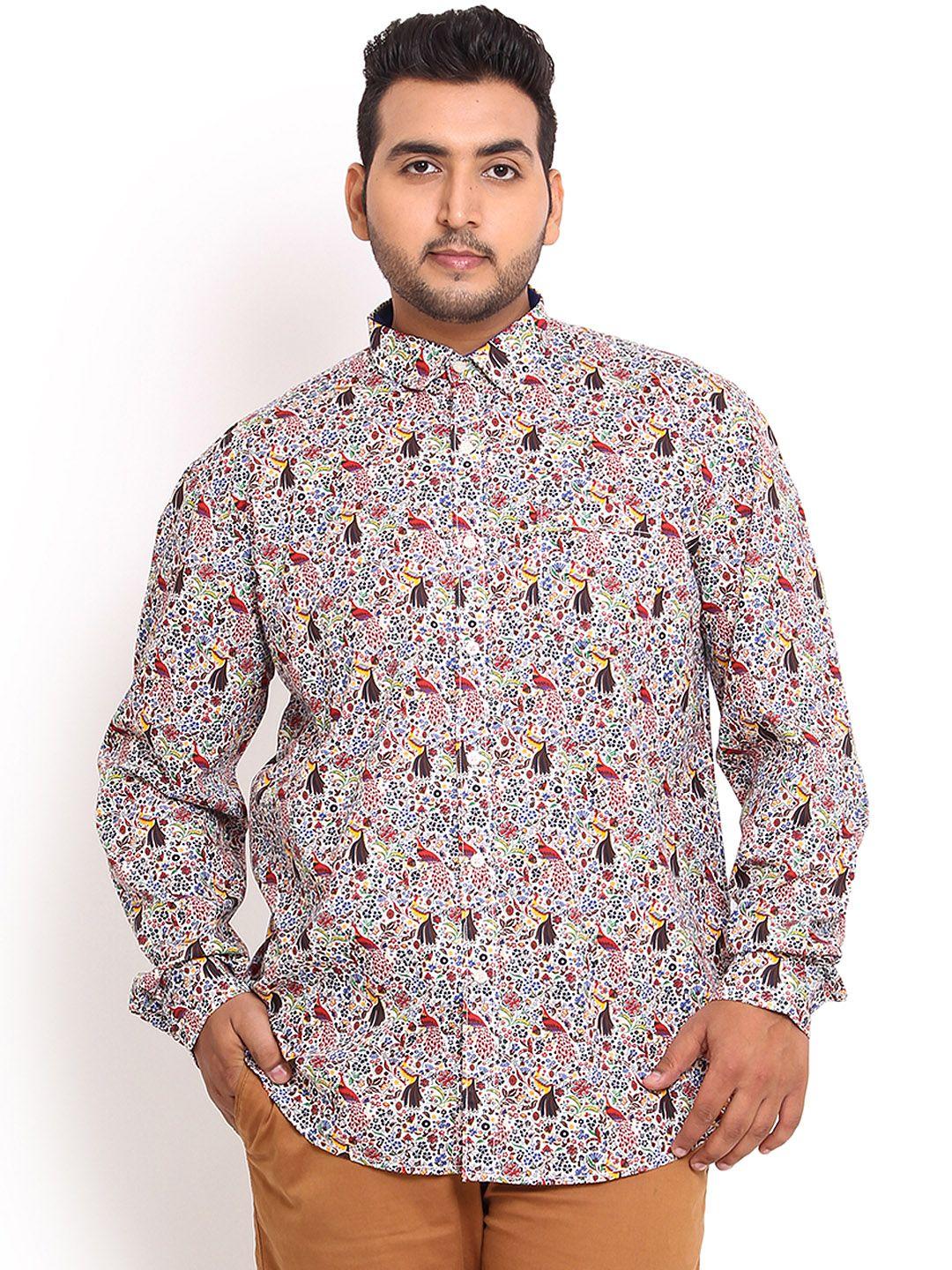 john pride plus size multicoloured printed smart fit smart casual shirt