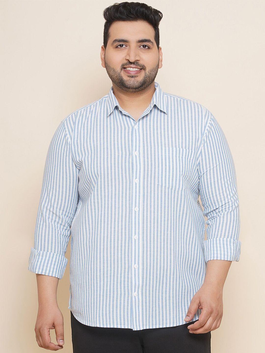 john pride plus size spread collar striped cotton casual shirt