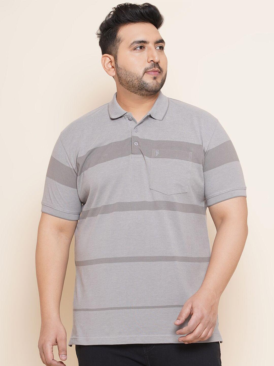 john pride plus size striped polo collar cotton t-shirt