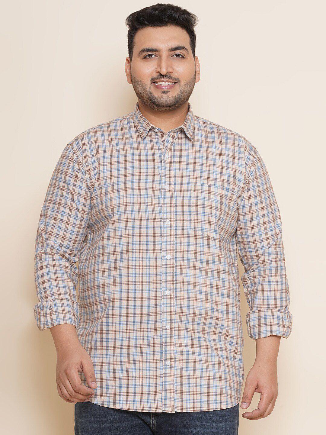 john pride plus size tartan checked regular fit opaque cotton casual shirt