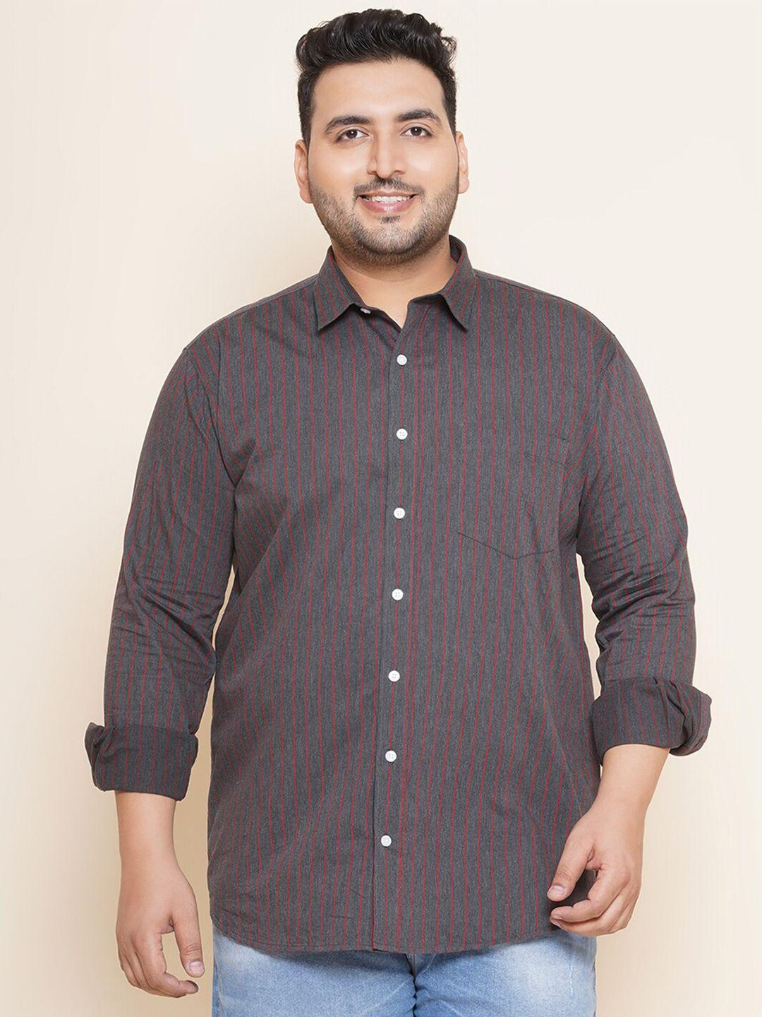 john pride plus size vertical striped regular fit opaque cotton casual shirt