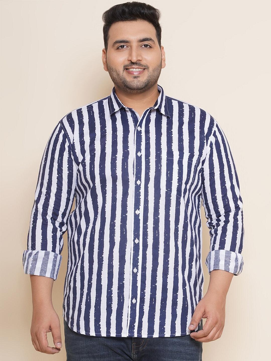 john pride plus size vertical striped spread collar pure cotton casual shirt