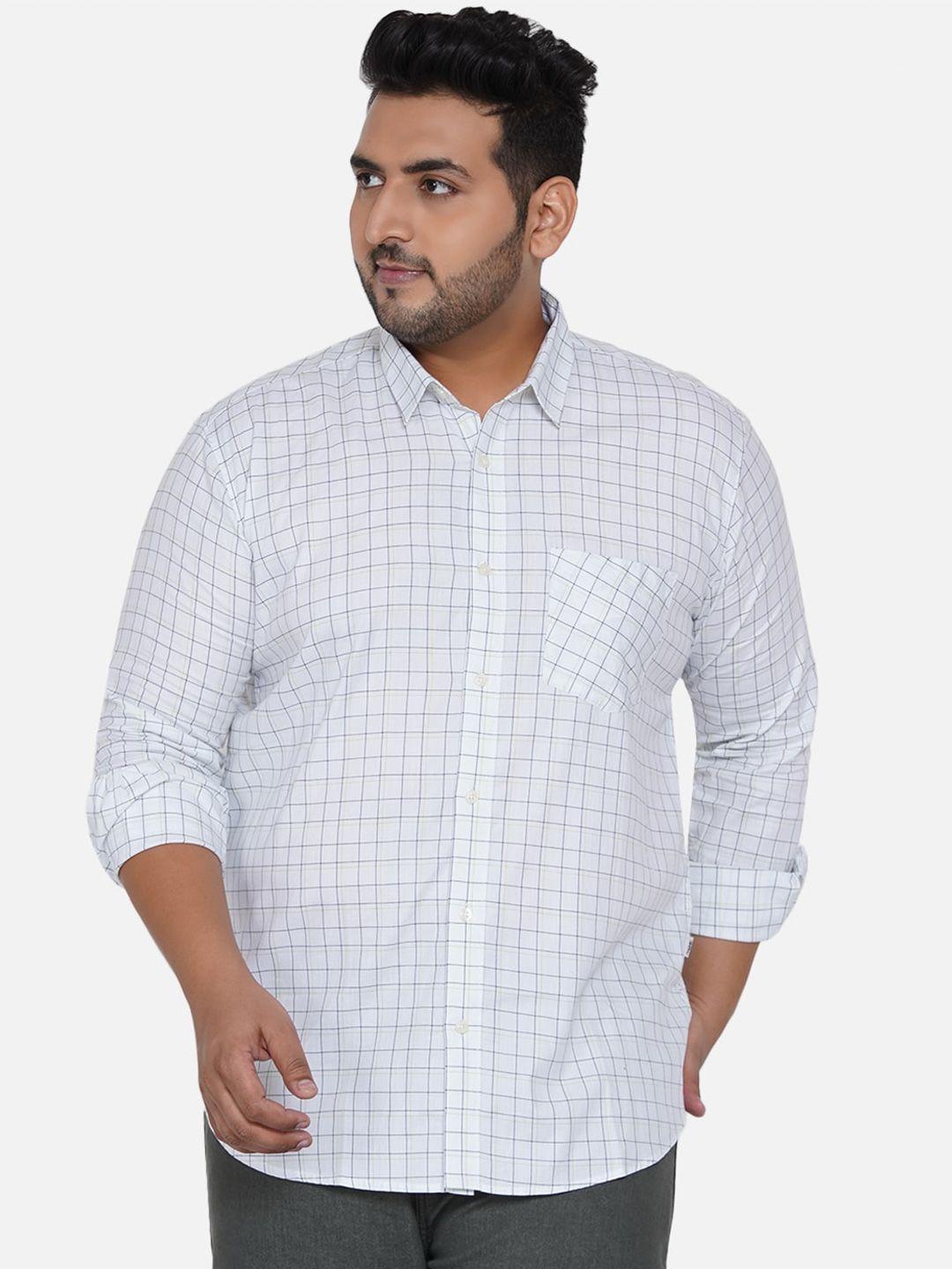 john pride plus size windowpane checked spread collar cotton casual shirt