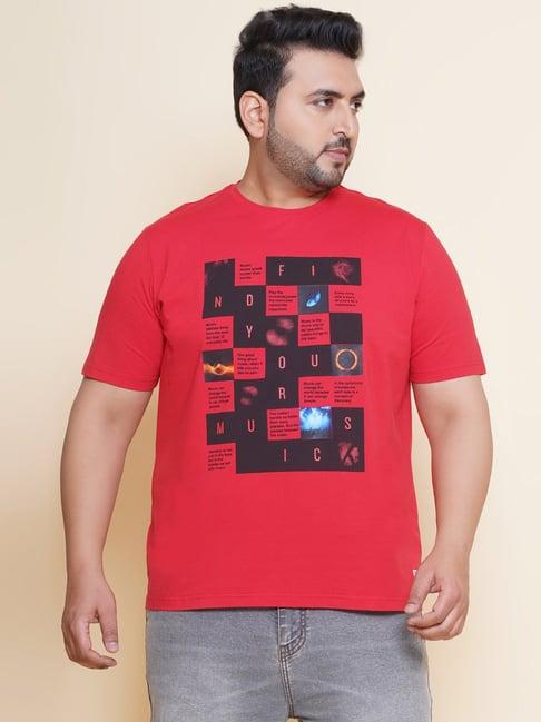 john pride red regular fit graphic print plus size crew t-shirt